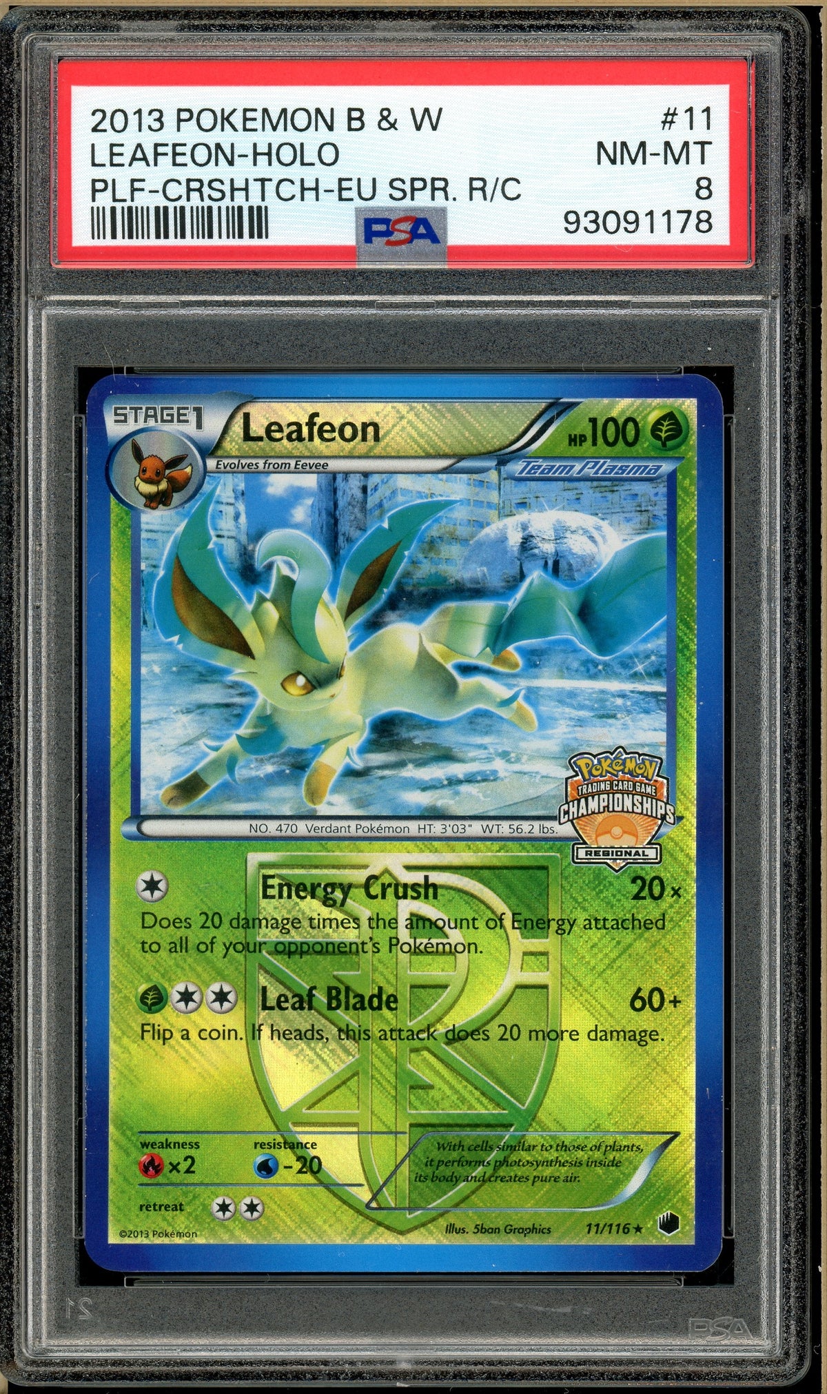 Pokémon - 2013 Leafeon  Euro Regional Championships Reverse Holo Crosshatch #11 PSA 8