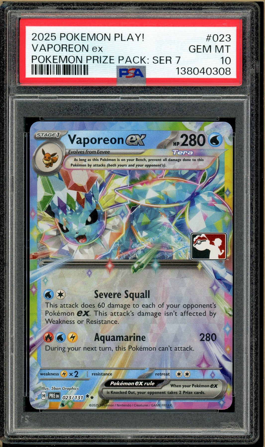 Pokémon - Vaporeon ex, Prize Pack Serie 7 #023 PSA 10