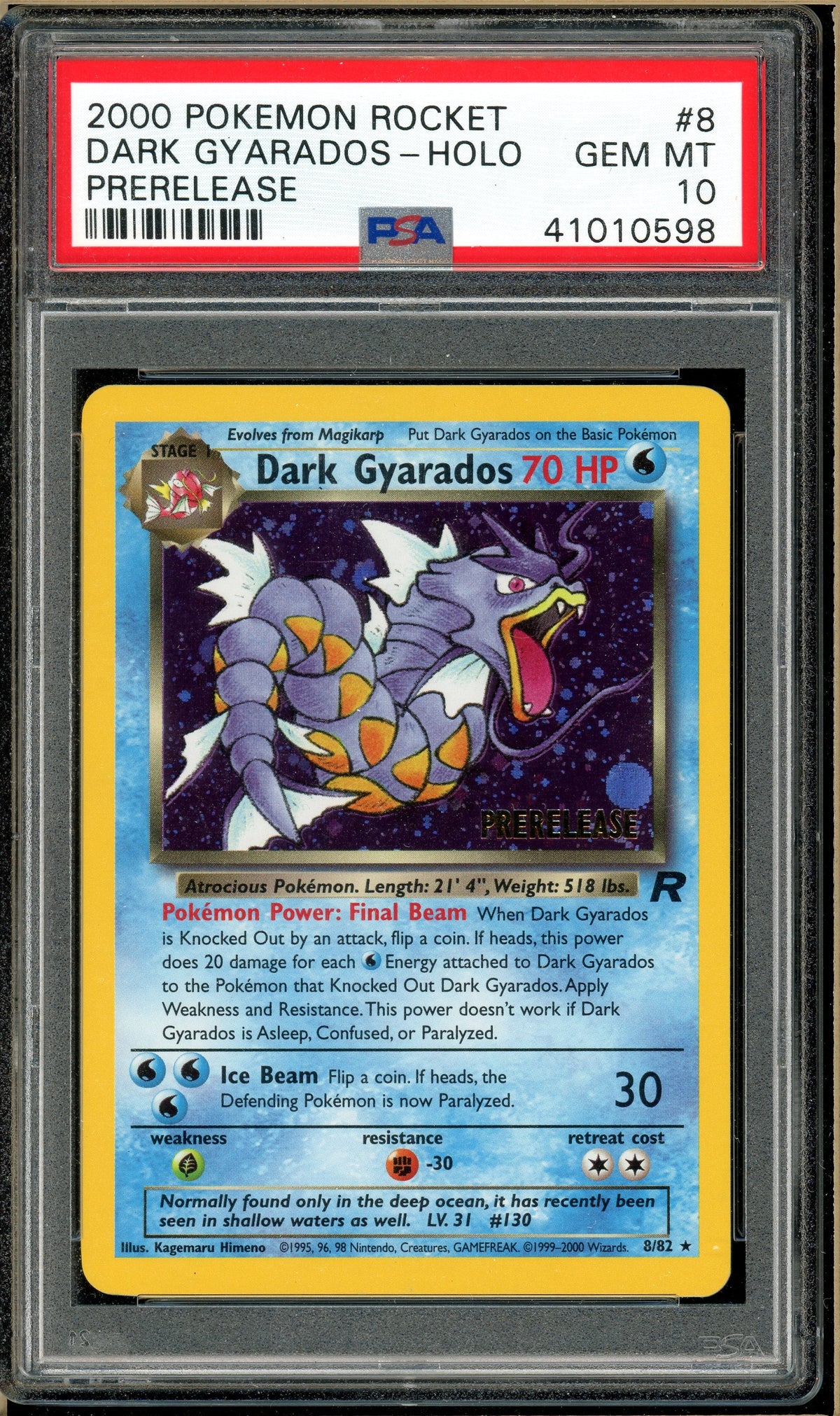 Pokémon - Dark Gyarados Holo - Prerelease Team Rocket #8 PSA 10