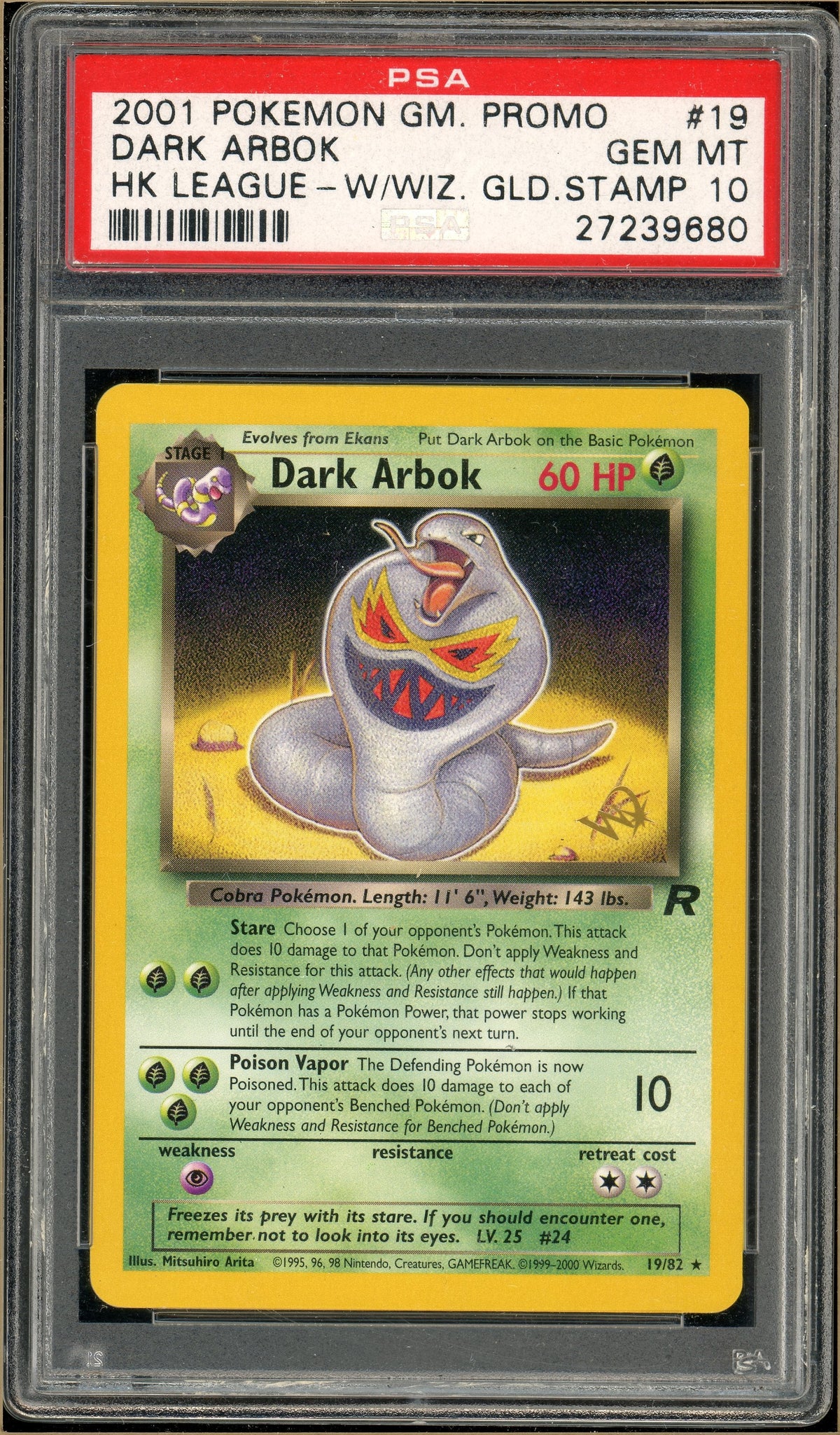 Pokémon - Dark Arbok - HK League Gold Stamp  #19 PSA 10