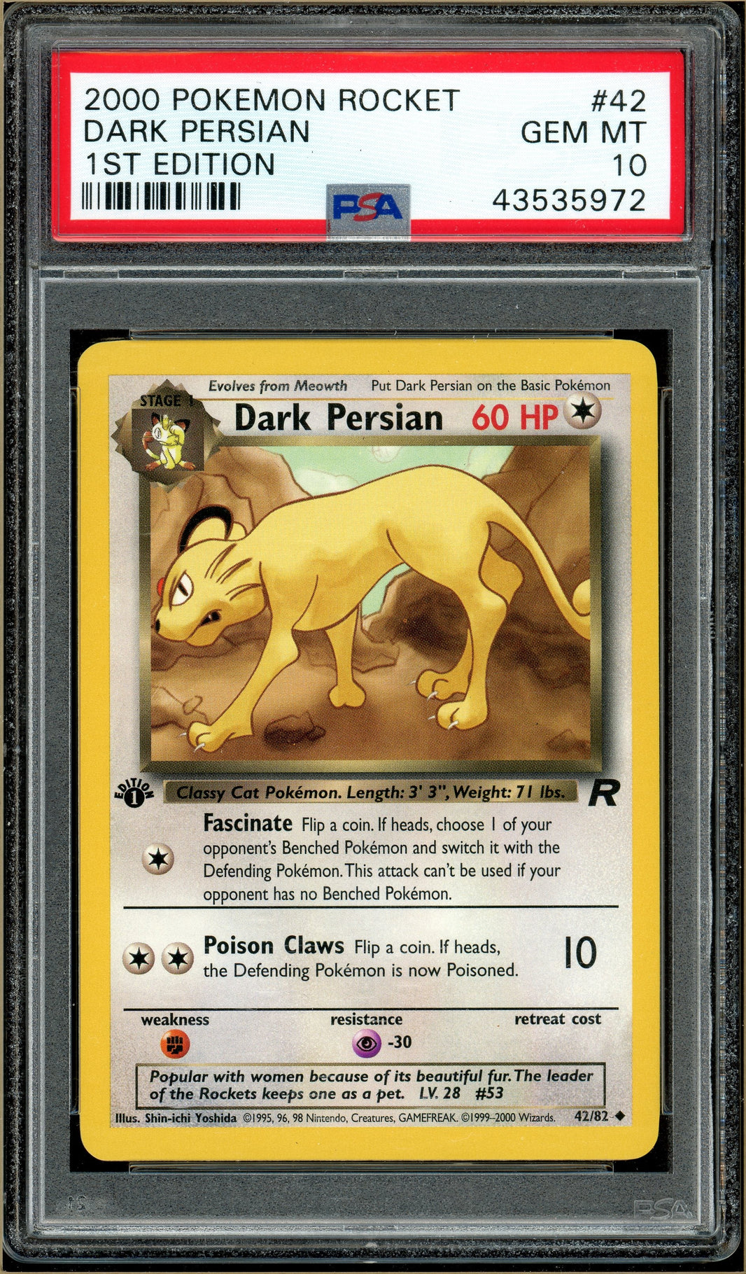 Pokémon - Dark Persian - Team Rocket 1st Edition #42 PSA 10