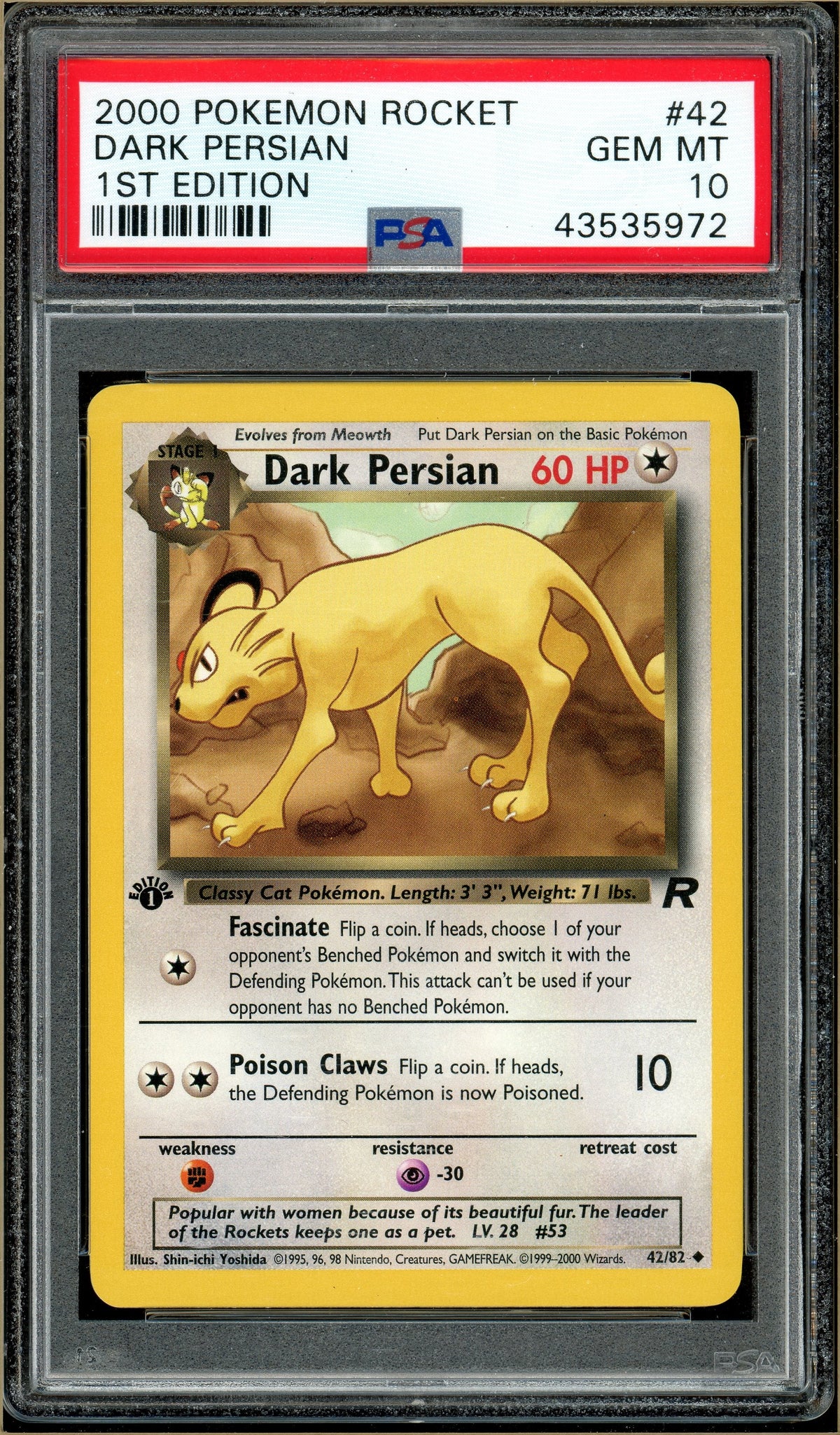 Pokémon - Dark Persian - Team Rocket 1st Edition #42 PSA 10