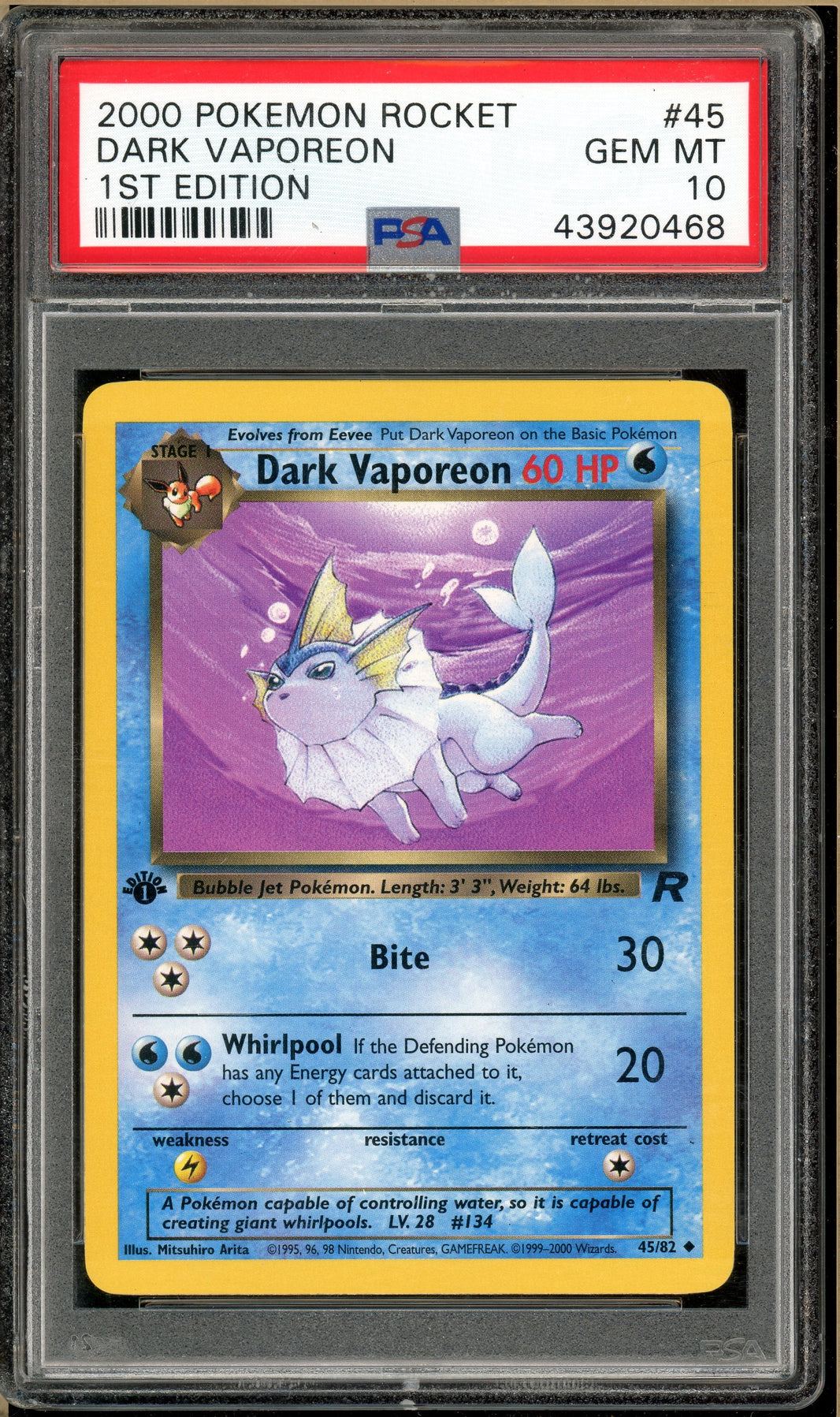 Pokémon - Dark Vaporeon - Team Rocket 1st Edition #45 PSA 10