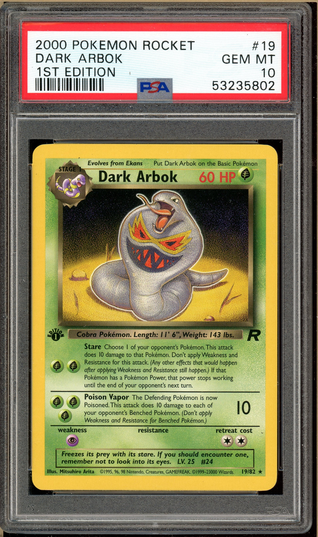 Pokémon - Dark Arbok - Team Rocket 1st Edition #19 PSA 10