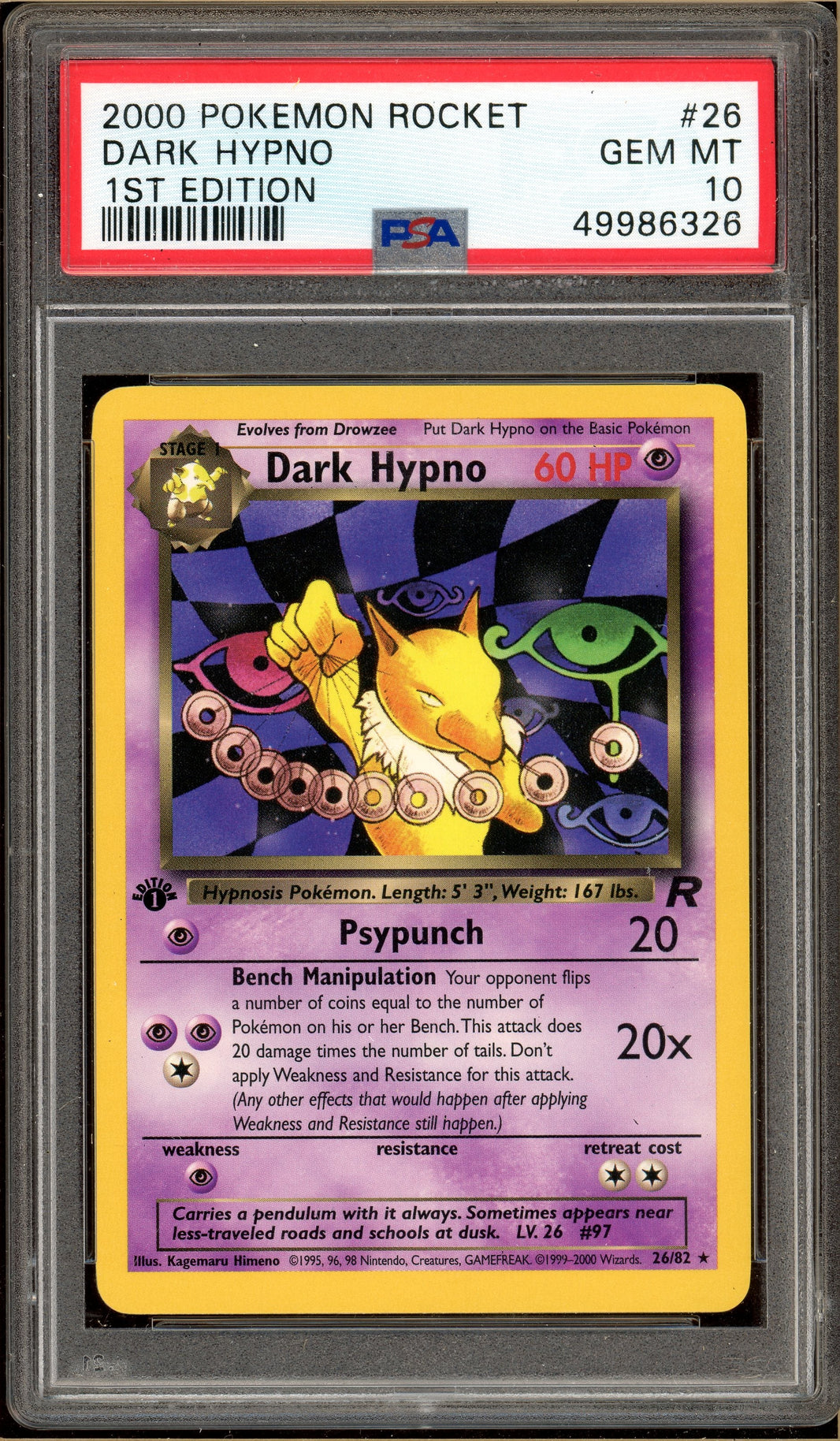 Pokémon - Dark Hypno - Team Rocket 1st Edition #26 PSA 10