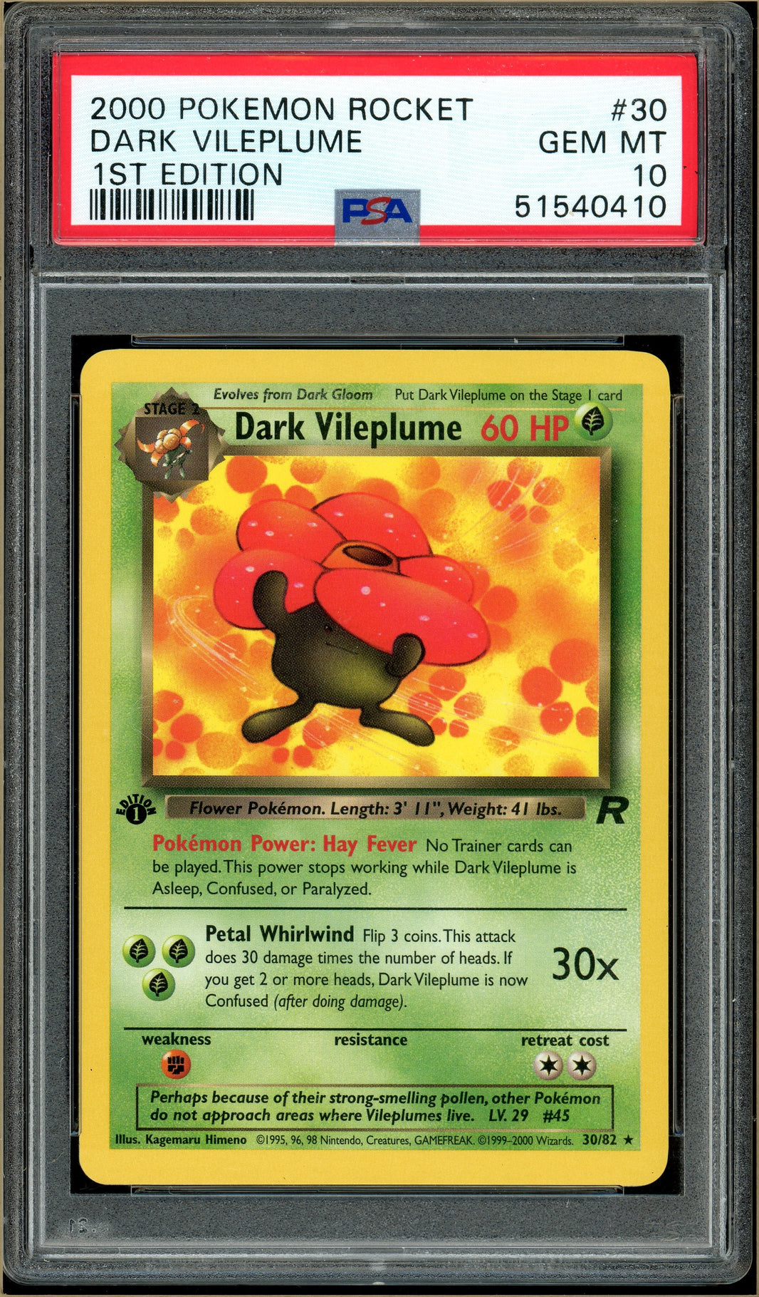 Pokémon - Dark Vileplume - Team Rocket 1st Edition #30 PSA 10