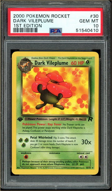 Pokémon - Dark Vileplume - Team Rocket 1st Edition #30 PSA 10