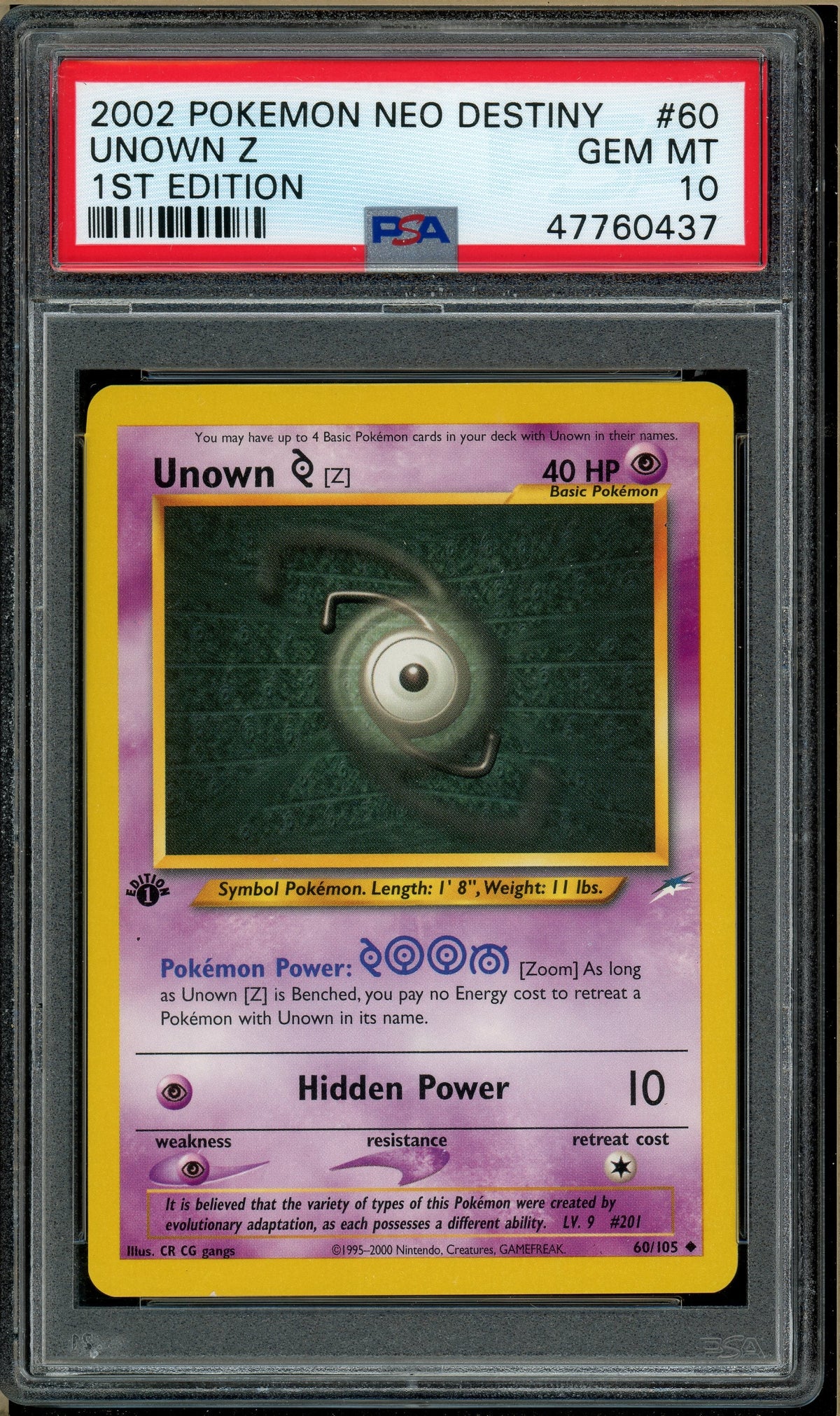 Pokémon - Unown Z, Neo Destiny 1st Edition #60 PSA 10