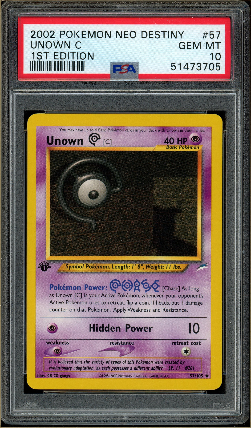Pokémon - Unown C, Neo Destiny 1st Edition #57 PSA 10