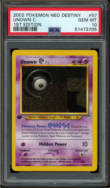 Pokémon - Unown C, Neo Destiny 1st Edition #57 PSA 10