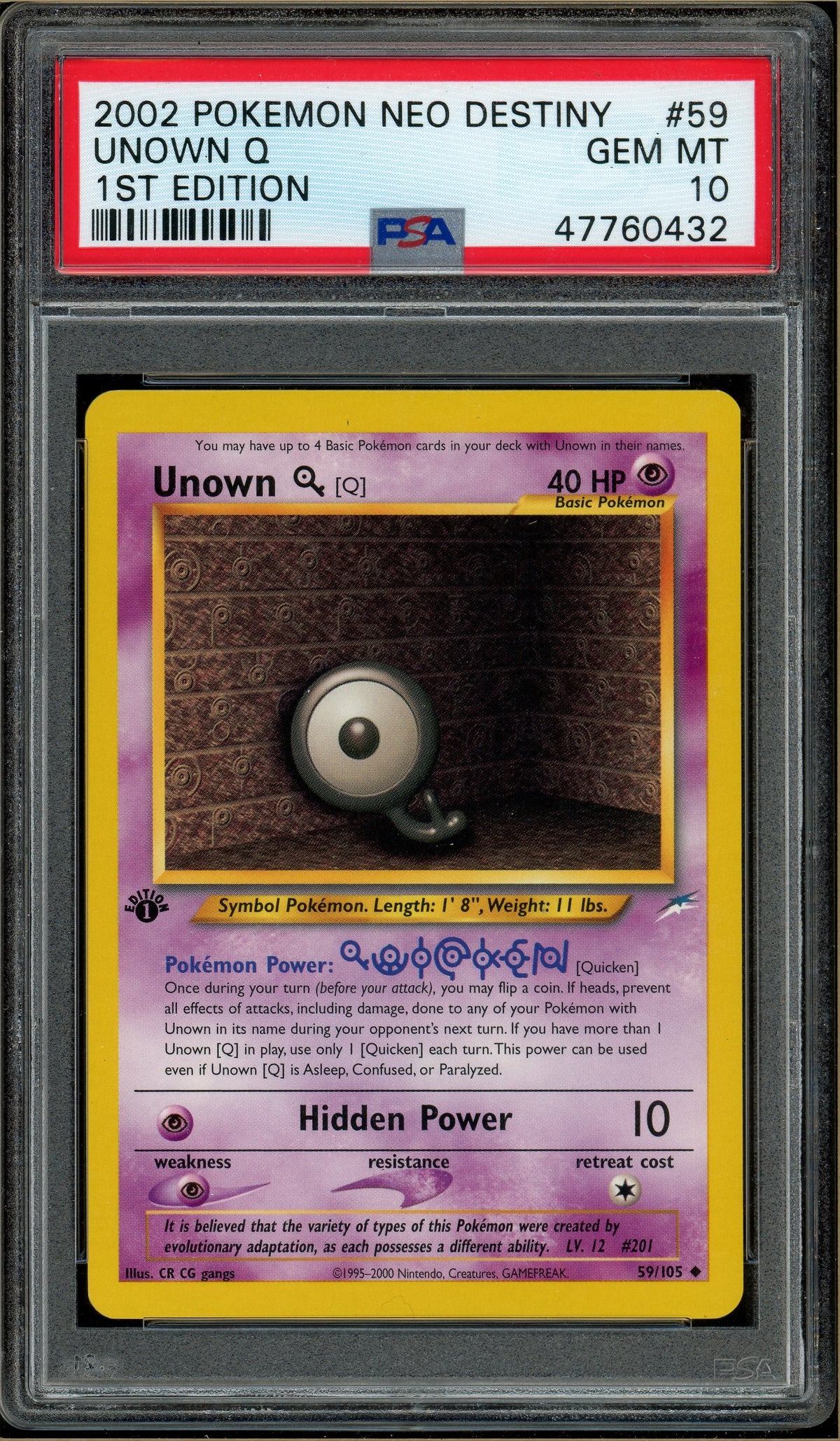 Pokémon - Unown Q, Neo Destiny 1st Edition #59 PSA 10