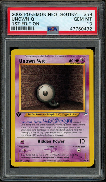 Pokémon - Unown Q, Neo Destiny 1st Edition #59 PSA 10