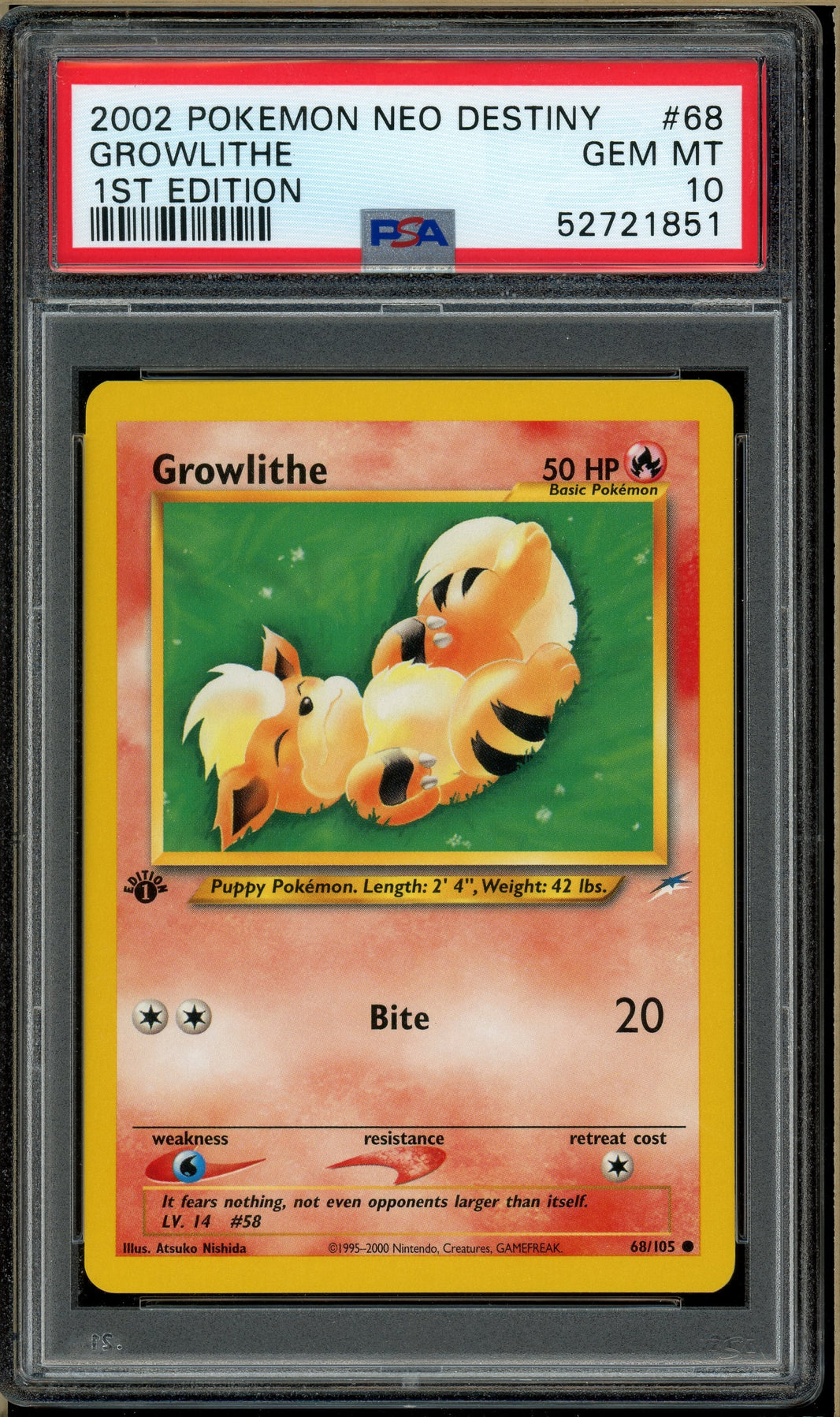 Pokémon - Growlithe, Neo Destiny 1st Edition #68 PSA 10